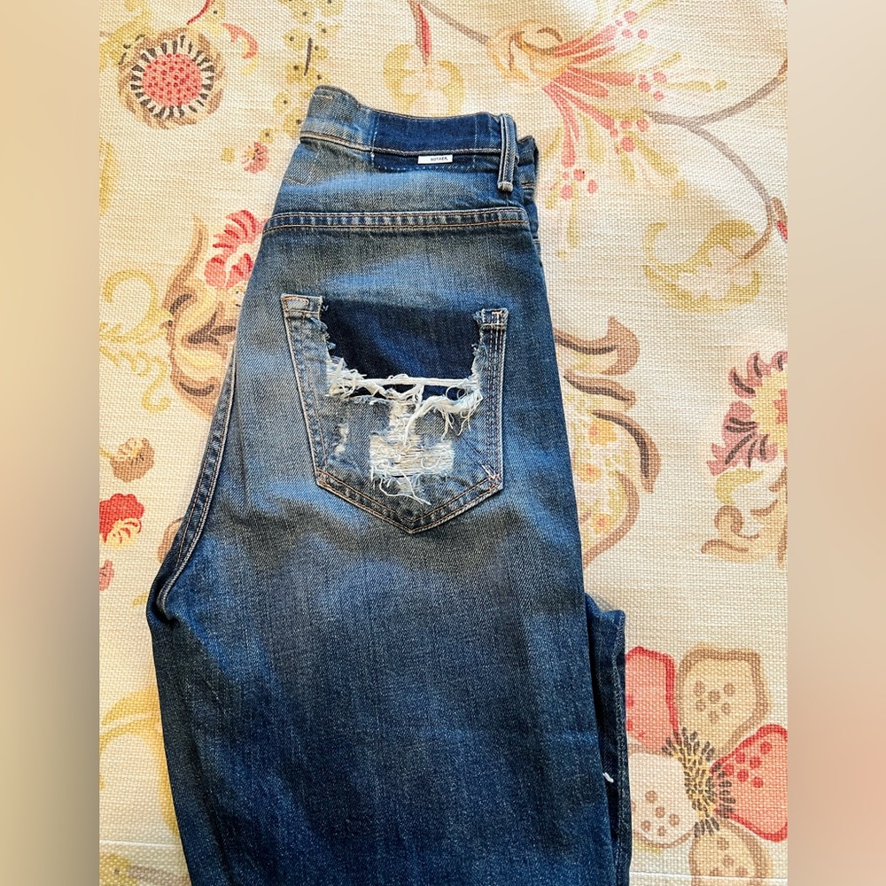 MOTHER High Rise Distressed Denim Jeans